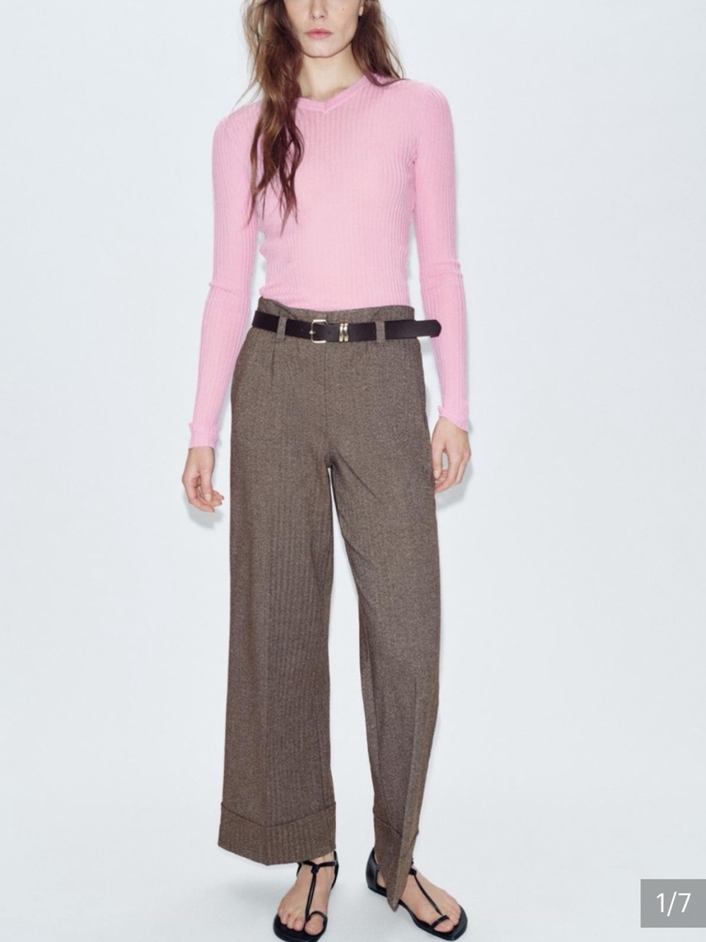 Zara Herringbone Belted Pants